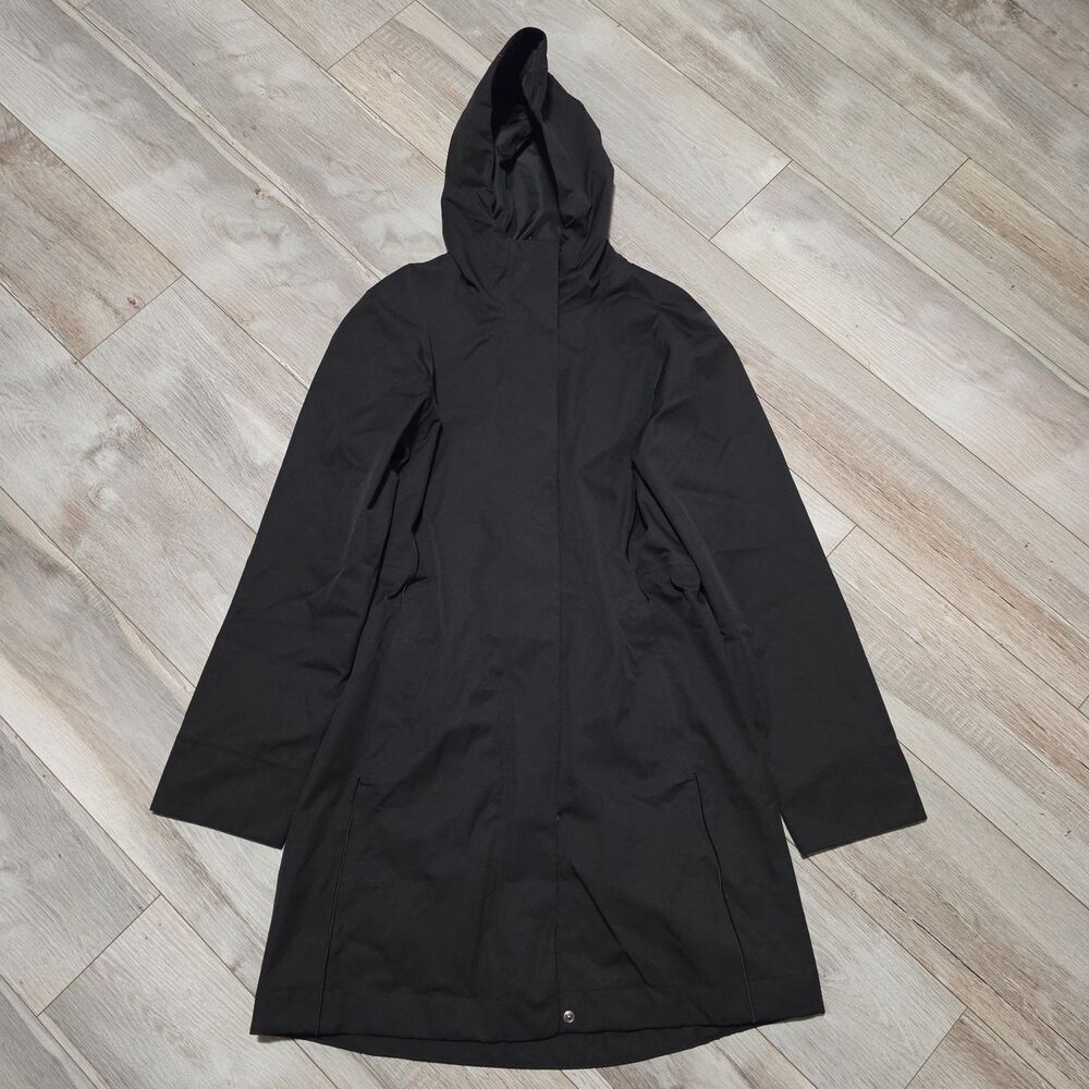 Athleta Rainout Ridge Jacket Long Trench Size S Small Black Athletic Soft Shell